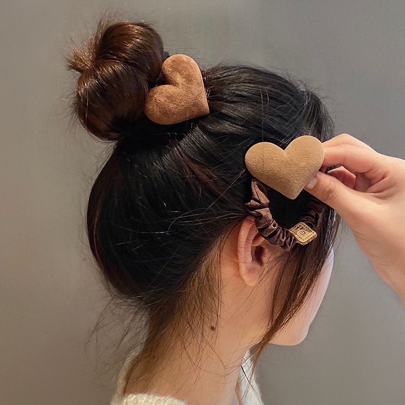 Dây Cột Tóc Co Giãn Hình Nơ Màu Cà Phê Phong Cách Hàn Quốc