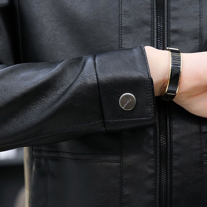 Áo Khoác Da pu Lót Lông Cừu Phong Cách Hàn Quốc Thời Trang Thu Đông Cho Nam