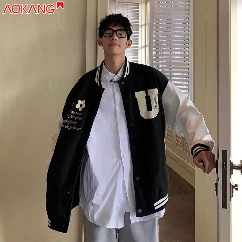 Aokang Áo Khoác Bóng Chày Đồng Phục Ghép Nối Chữ Cổ Điển Mỹ Cho Nam Và Nữ