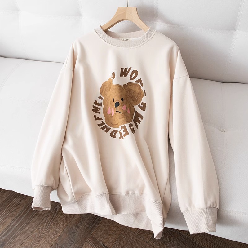 Áo sweater Cổ Tròn In Hình Gấu Hoạt Họa Siêu Dễ Thương Thời Trang Mùa Đông Nhật Bản Cho Nữ