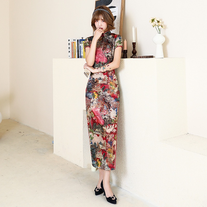 Đầm Sườn Xám Vải Lụa satin Dáng Ôm Phong Cách Trung Hoa Thời Trang Xuân Thu Cho Nữ