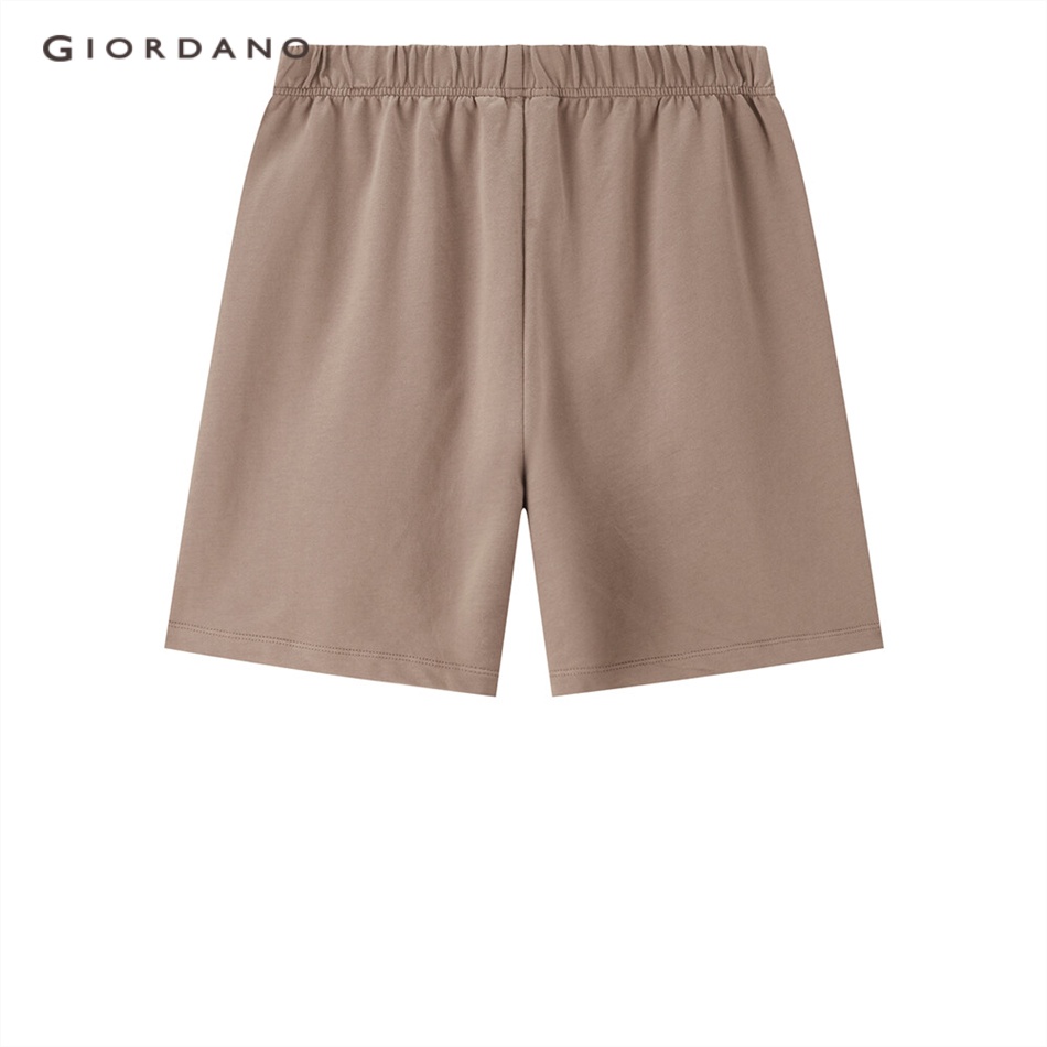 Quần short terry GIORDANO 05403325 dáng rộng vải cotton eo thun cho nữ