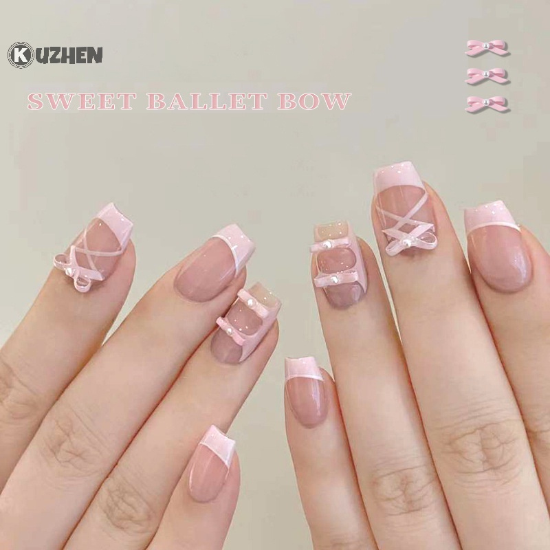 Kuzhen Set 10 Phụ Kiện Trang Trí Móng Tay Múa Ba Lê Nơ Hợp Kim Lụa Ruy Băng Nơ Hồng Đáng Yêu Cho Nữ
