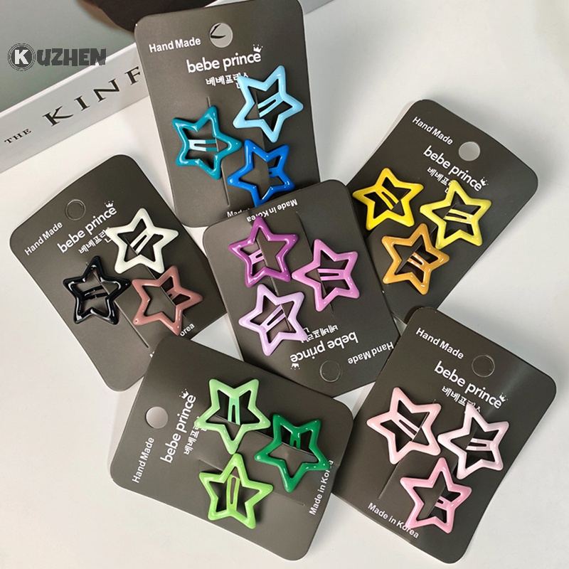 Kuzhen set 3 Kẹp Tóc Kim Loại Hình Ngôi Sao Nhiều Màu Sắc Dễ Thương Cho Nữ y2k