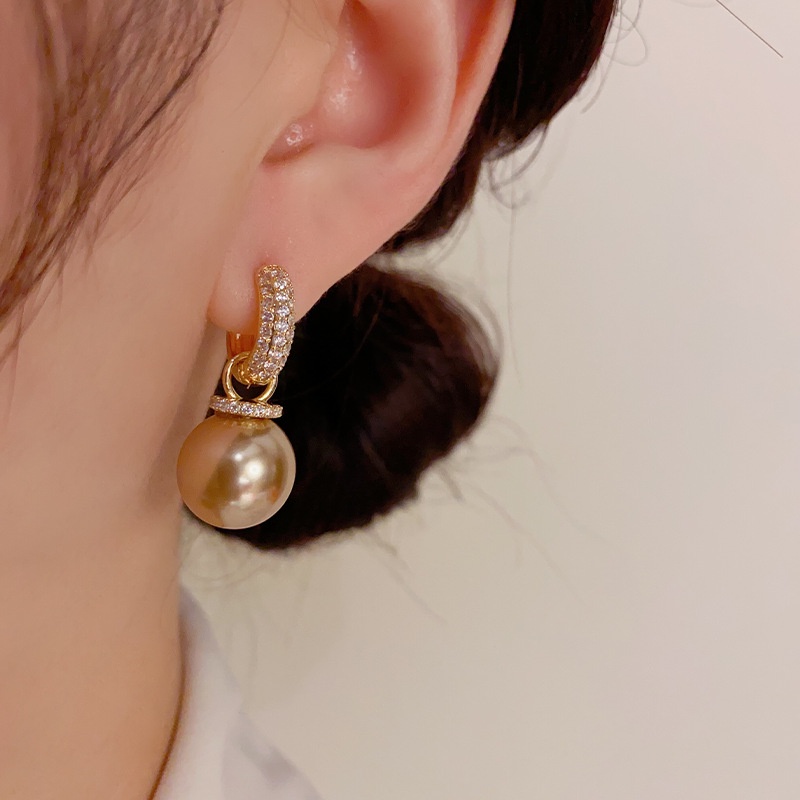 Thời Trang Khuyên Tai Hai Lớp Đính Ngọc Trai Nhân Tạo Hình Ly Cà Phê Sang Trọng