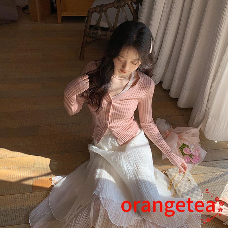 Áo Thun Tay Dài Giả Hai Lớp Dáng Ôm Màu Trơn Phong Cách Thập Niên 90 Cho Nữ