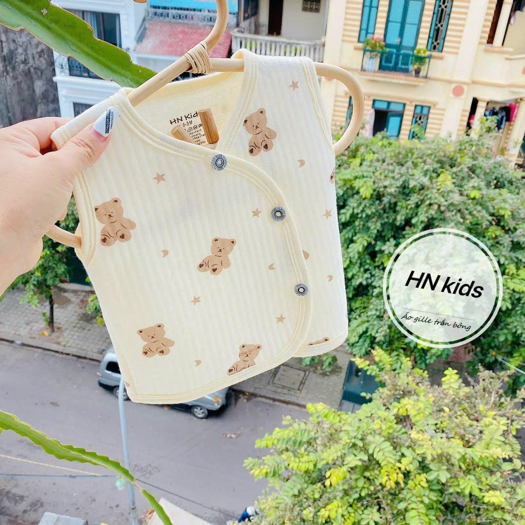 Áo gile hnkids vải trần bông họa tiết cho bé mặc thu đông