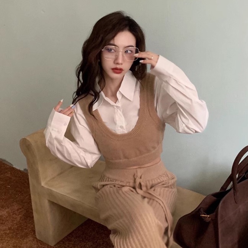 Áo croptop Dệt Kim Không Tay Màu Sắc Trơn Thời Trang Xuân Thu Dành Cho Nữ