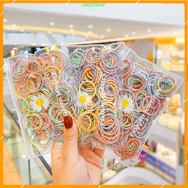 Set Túi 100 Dây Cột Tóc Mini Màu Sắc Xinh Xắn Cho Bé Yêu