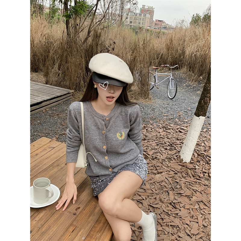 Áo Khoác cardigan Dệt Kim Tay Dài Màu Trơn Thêu Họa Tiết Thời Trang Mùa Thu Cho Nữ