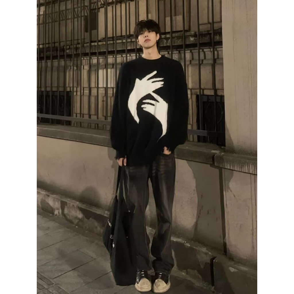 Áo sweater Cổ Tròn Thiết Kế Xẻ Rách Phong Cách Mỹ Thời Trang Thu Đông Cho Cặp Đôi