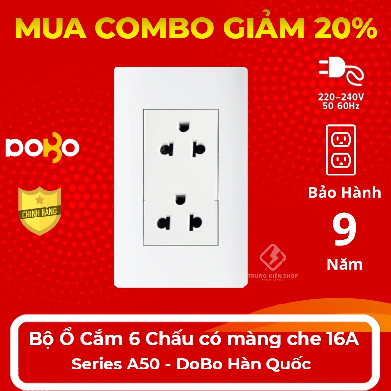 Hạt ổ cắm 3 chấu đa năng có màng che 16A - Hạt Ổ Cắm Dòng A50 DoBo Hàn Quốc nhập khẩu cao cấp