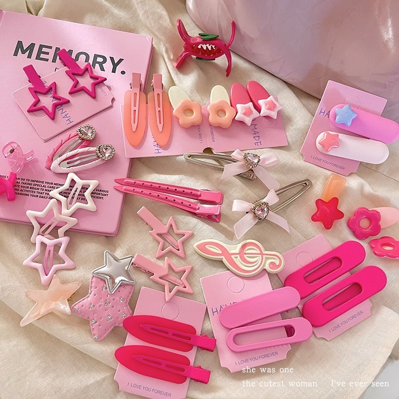 Bộ Kẹp Tóc dopamine y2k Màu Hồng Thời Trang Cho Bé Gái