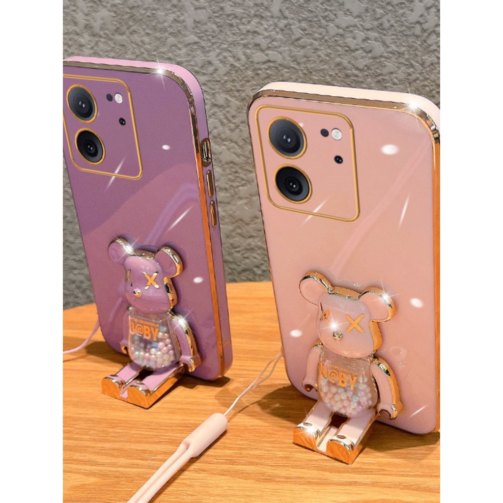 Ôp Điện Thoại Silicon Dẻo Tráng Gương Màu Sắc Ngọt Ngào Kèm Giá Đỡ Hình Gấu Cho xiaomi mi 13t pro xiaomi 13t 12t 11t pro Ốp