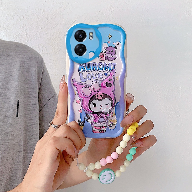 Ốp Điện Thoại Màu Kem In Họa Tiết Hoạt Hình Có Vòng Tay & Giá Đỡ Cho oppo a57 5g a77 a57 2022 realme q5i v23 5g