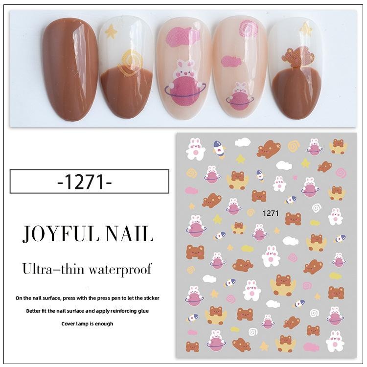 Miếng Dán Trang Trí Móng Tay Hình Gấu / Thỏ / Hành Tinh / Gấu Hoạt Hình Dễ Thương