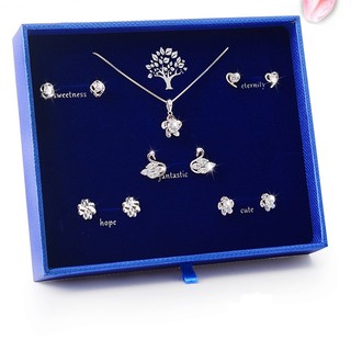 douyin style dercor One set Dây Chuyền Và Bông Tai Mạ Bạc 925 Hình Thiên Nga Thời Trang Hàn Quốc Cho Nữ bông taiđồ 1k free ship