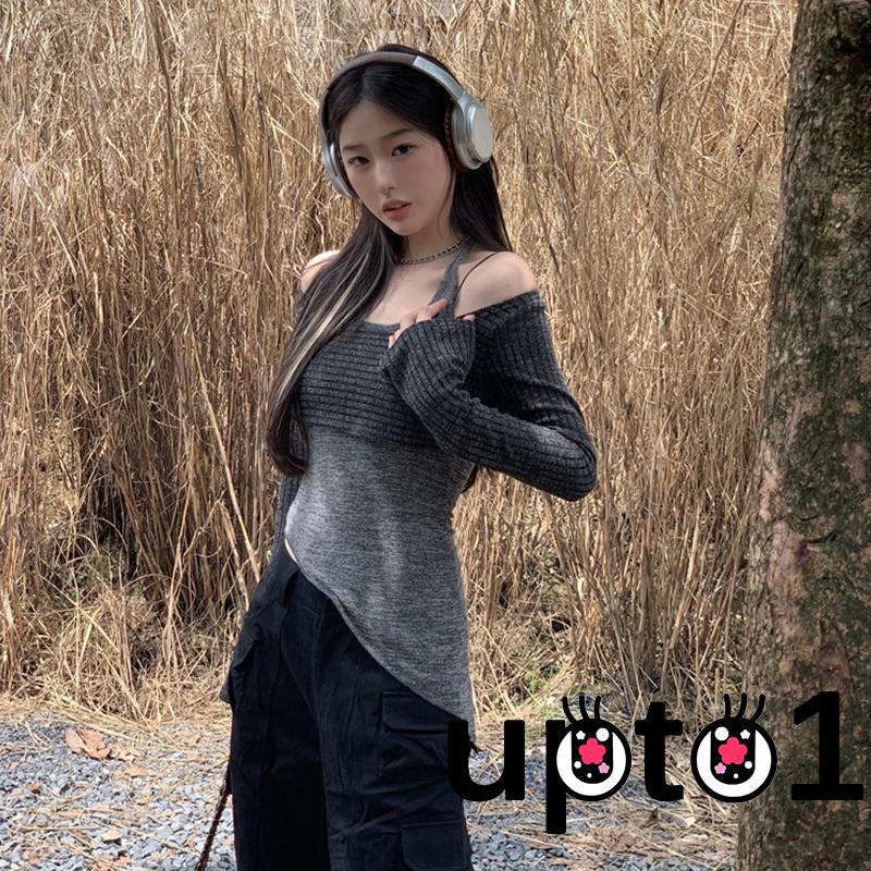 Up-áo Croptop Dệt Kim Tay Dài Hở Lưng Không Tay Cột Dây Màu Trơn Cho Nữ