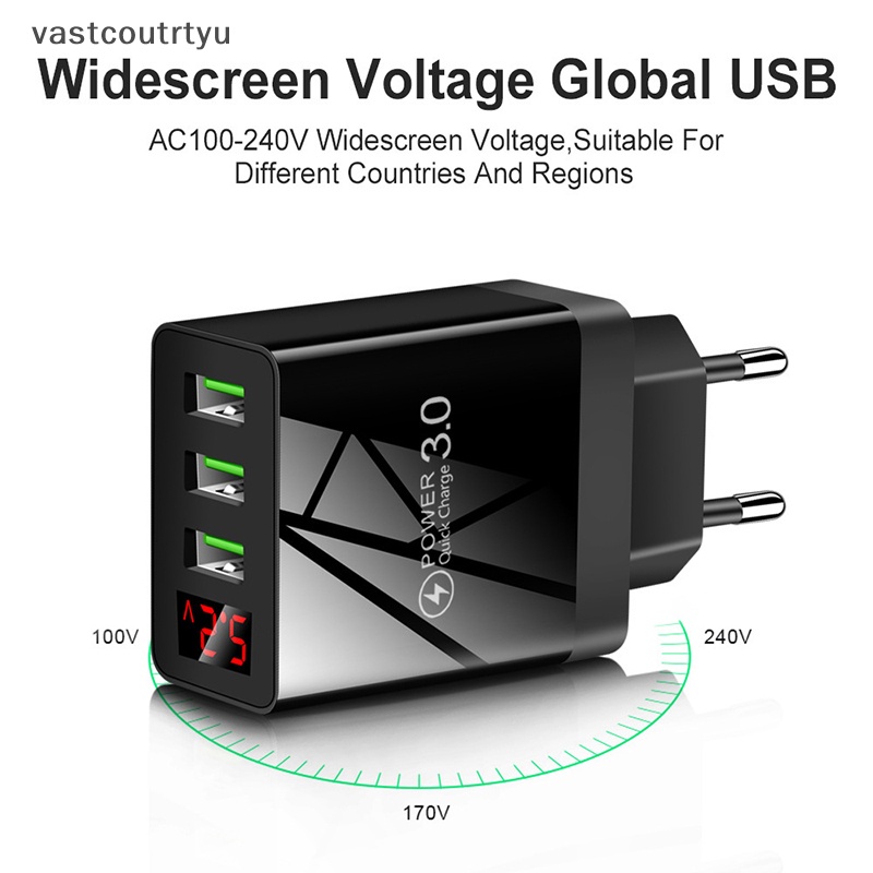 Vas Củ Sạc 3 Cổng usb 5v 3a 15w Có Màn Hình Hiển Thị Kỹ Thuật Số Cho iphone 13 12 pro max