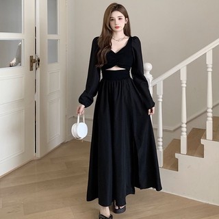 COZOK Đầm Tay Dài Cổ Vuông Dáng Ôm Thời Trang Quyến Rũ Cho Nữ