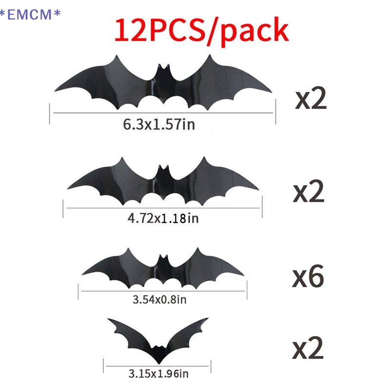 Bộ 12 Miếng Dán pvc Hình Dơi 3d Trang Trí halloween Mới