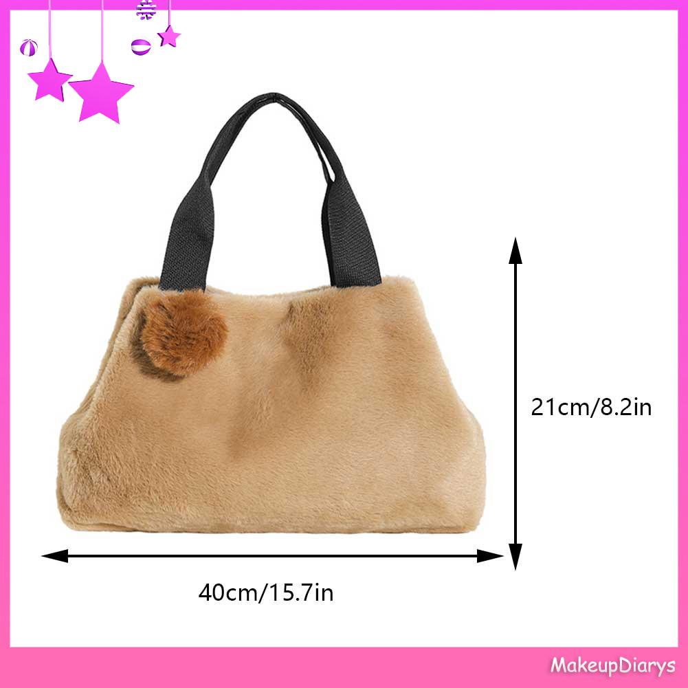 ★ Mỹ Phẩm Trang Điểm ★ Túi Xách Đeo Vai Phủ Lông Màu Trơn Thời Trang Thu Đông Dành Cho Nữ