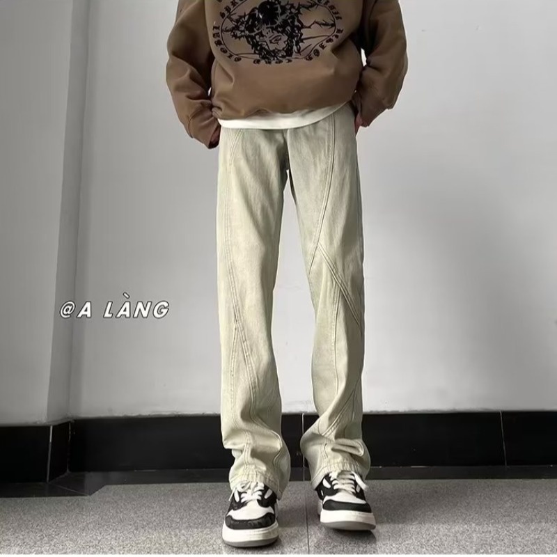 Maychao Quần Jean Ống Loe Ôm Dáng Nhuộm Màu Vàng Thời Trang Đường Phố Cao Cấp Cho Nam