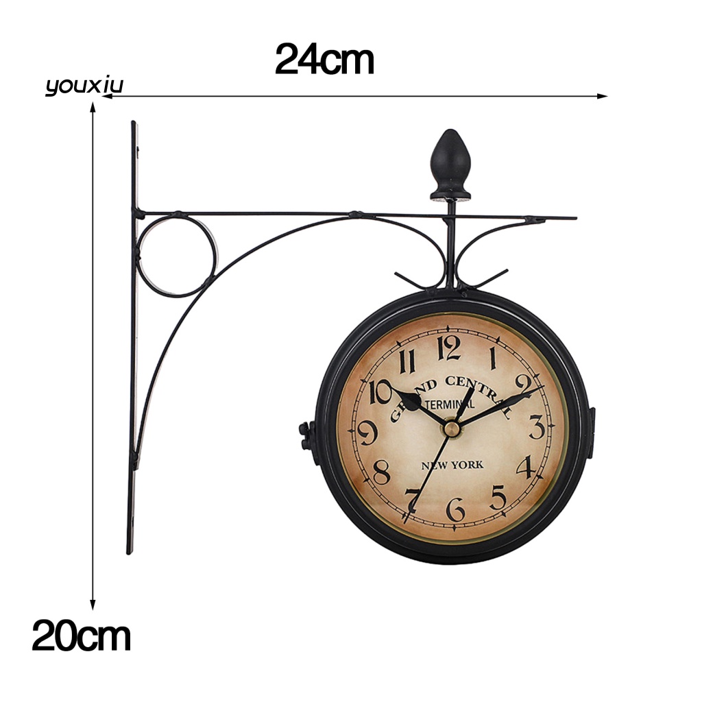 Yx Đồng Hồ Treo Tường Hai Mặt Bằng Kim Loại Phong Cách Châu Âu Cổ Điển Với Giá Sắt Chạy Bằng Pin Dùng Trang Trí Phòng Khách / Phòng Ngủ