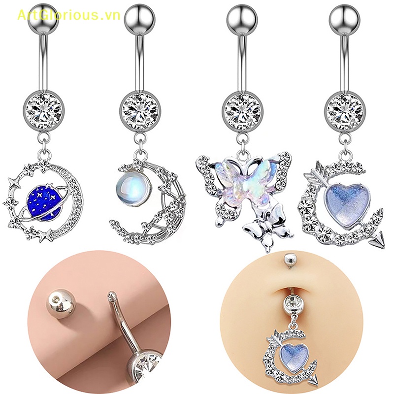 Khuyên Rốn Bằng Thép Không Gỉ Đính Đá zircon Hình Trái Tim / Mặt Trăng Cho Nữ vn