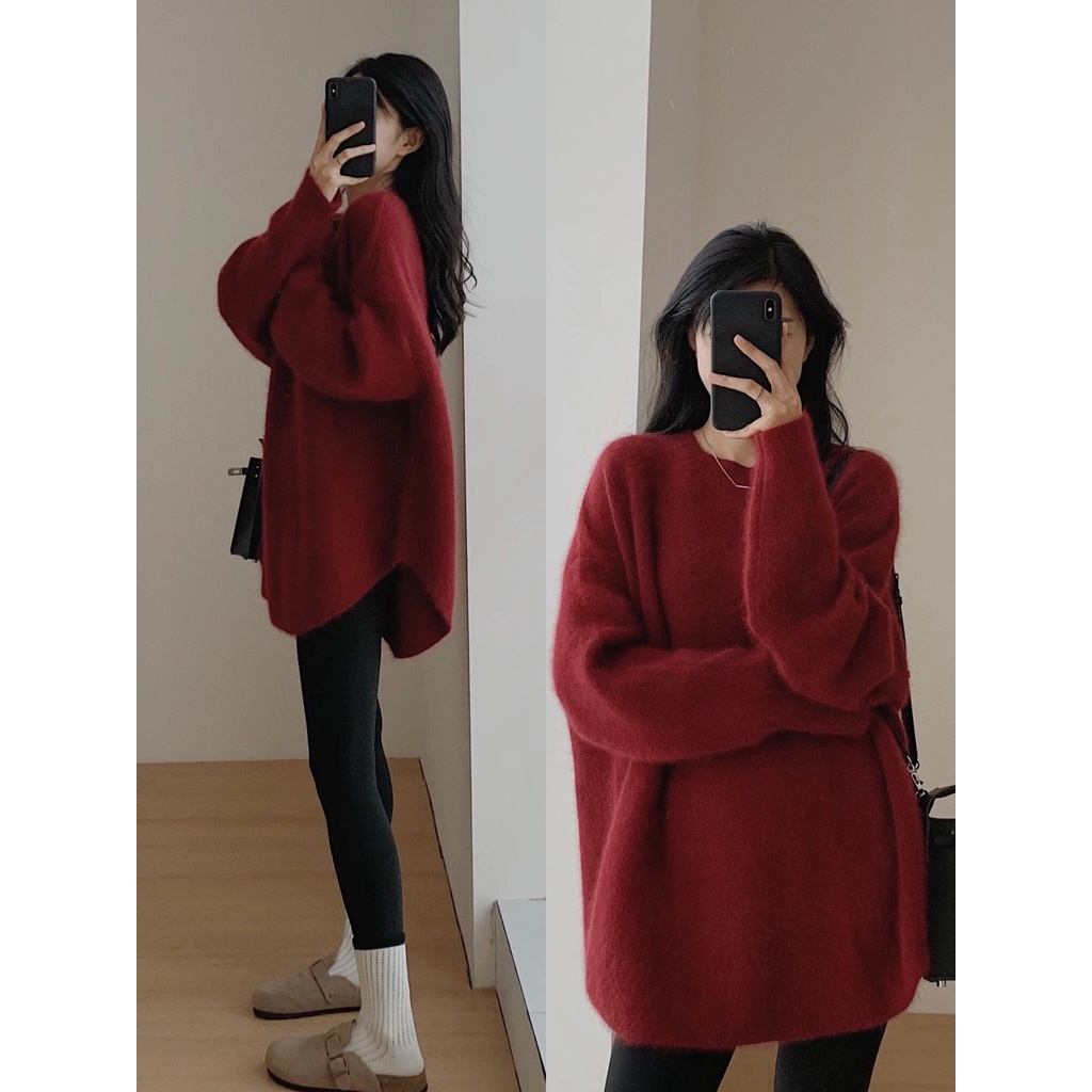 Áo sweater Chui Đầu Xẻ Tà Dài Vừa Phong Cách mushiqi Nhật Bản Cổ Điển Hàng Mới Dành Cho Bạn Nữ