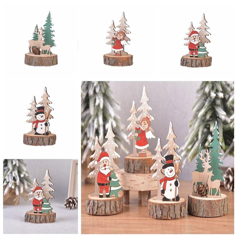 HCHC Phụ Kiện Trang Trí Giáng Sinh Để Bàn Bằng Gỗ Hình Ông Già Noel Hoạt Hình Dễ Thương