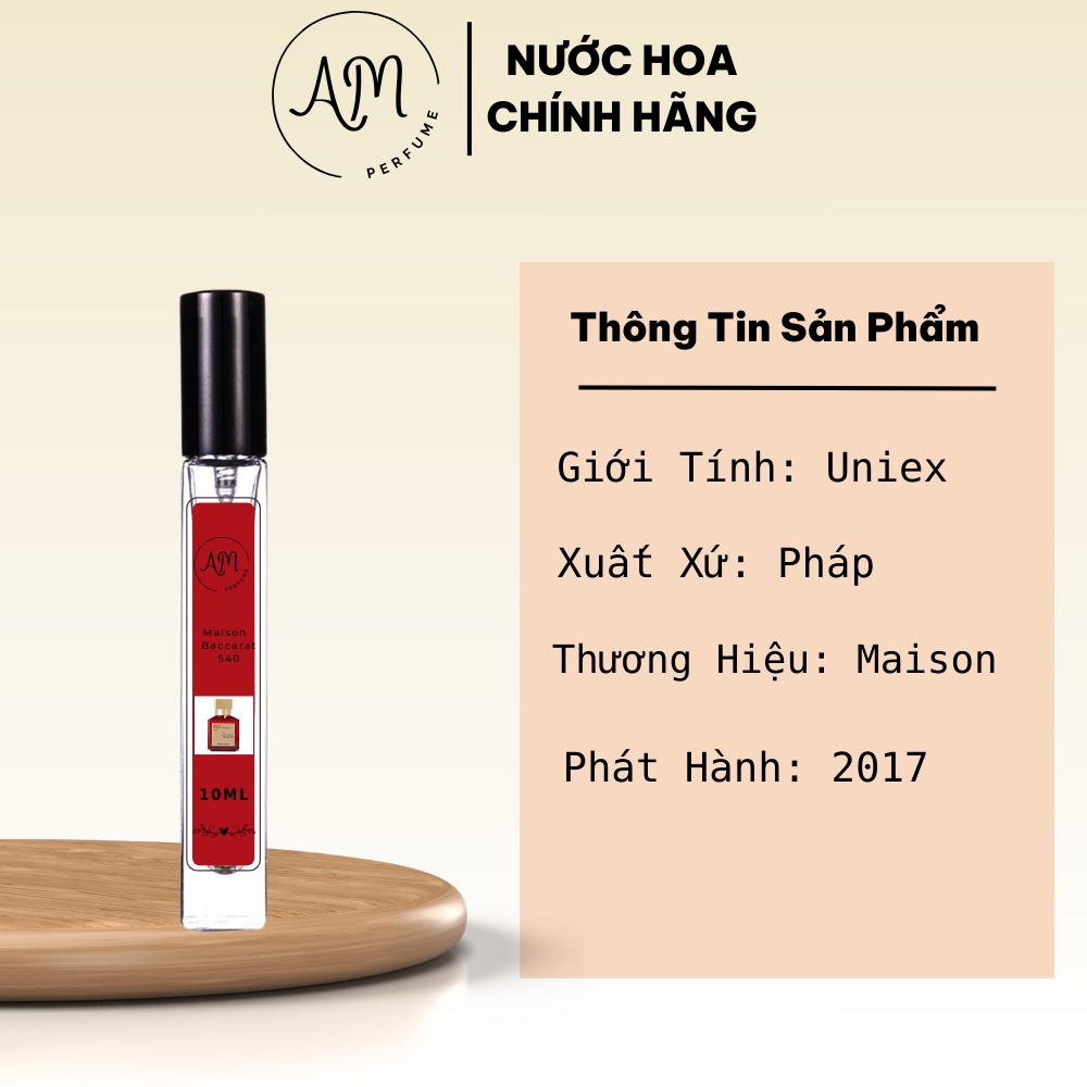 Nước hoa chiết MFK Baccarat rouge 540 edp mẫu thử 10ml nước hoa unisex mùi hương của sự giàu