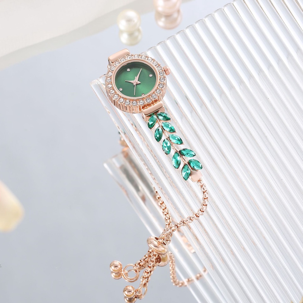 Thời Trang Đồng Hồ quartz Nữ Mặt Lá Xanh Dây Mảnh Dễ Điều Chỉnh