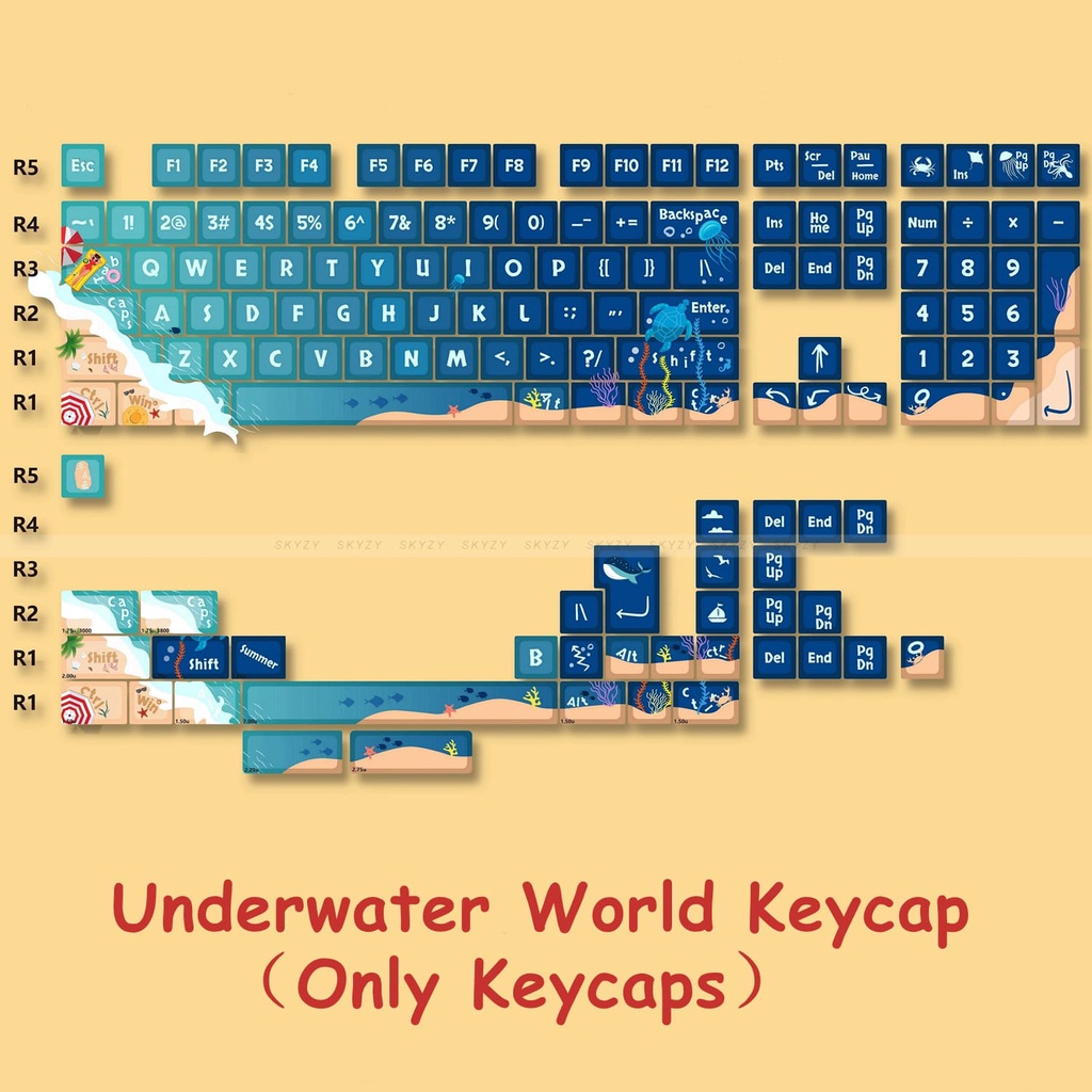 Thế Giới Dưới Nước Keycaps MDA Profile Biển Xanh PBT DYE SUB Bàn Phím Cơ Keycap