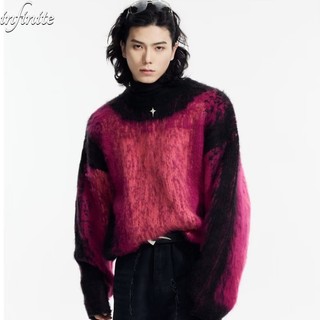 Áo Sweater Dệt Kim Nhuộm Màu Cổ Tròn Dáng Rộng Phong Cách Đường Phố Mỹ Cho Nam Giới