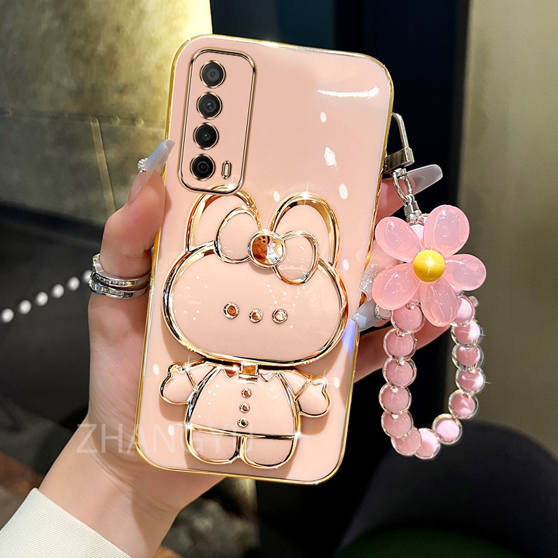 ốp lưng Huawei Y7A Ốp Điện Thoại Silicone TPU mạ điện 3D thỏ đứng với vòng đeo tay dây buộc Trường h