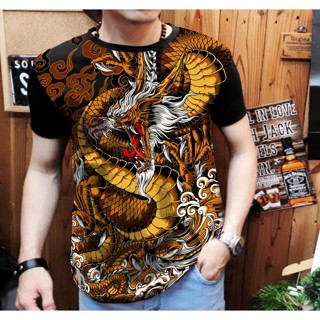 Áo Thun Tay Ngắn Thoáng Khí In Hình Rồng Cá Tính Hợp Thời Trang Hè Cho Nam