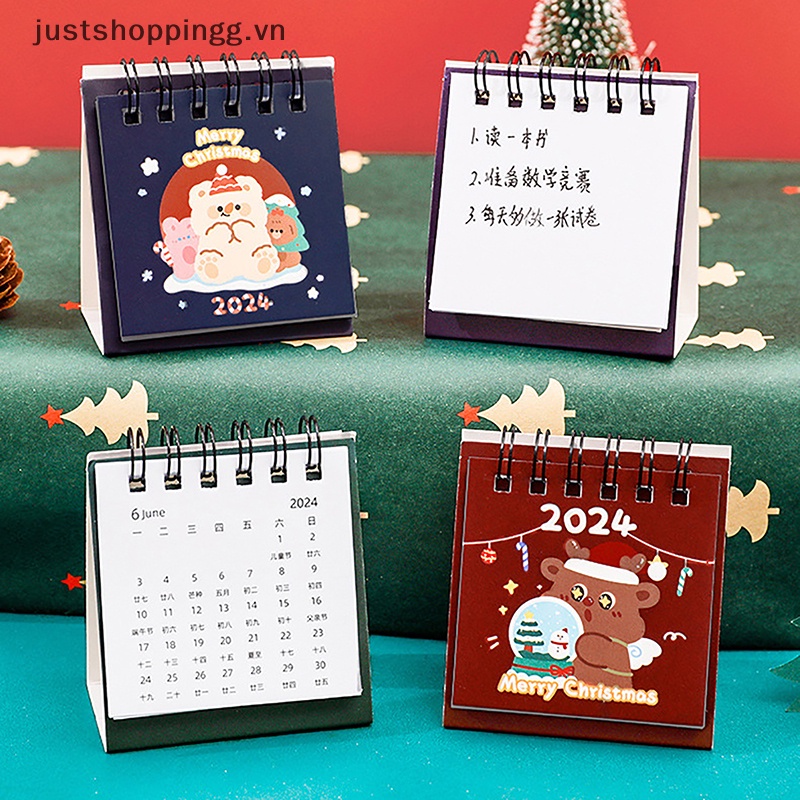 Lịch Để Bàn 2024 mini Họa Tiết Hoạt Hình Dễ Thương Trang Trí Văn Phòng / Giáng Sinh
