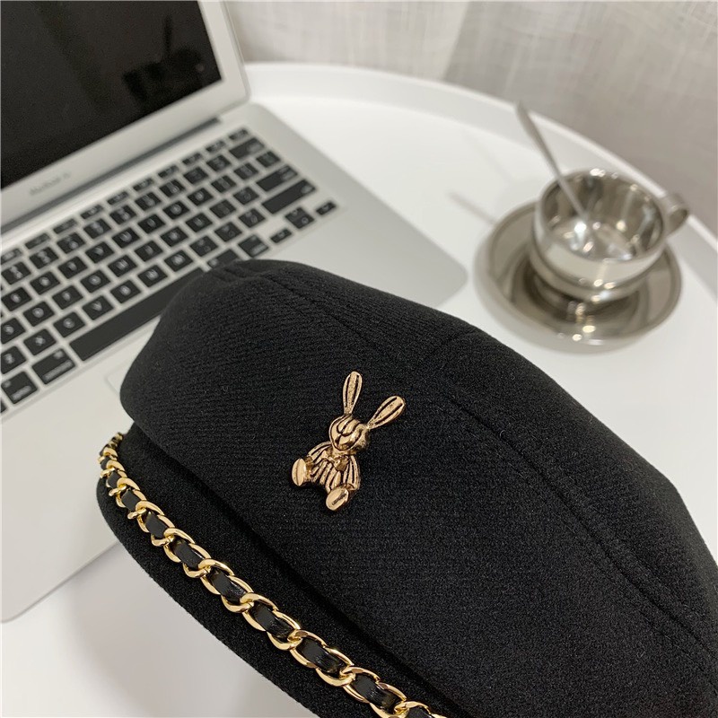 Mũ Beret Phối Dây Xích Phong Cách Thời Trang Thu Đông Hàn Quốc Cho Nữ
