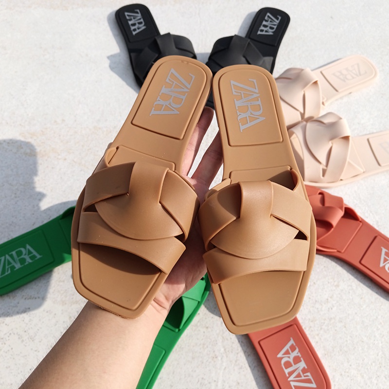 Dép Đi Trong Nhà Mũi Vuông Đế Bằng Màu Sắc Đơn Giản Dễ Phối Đồ