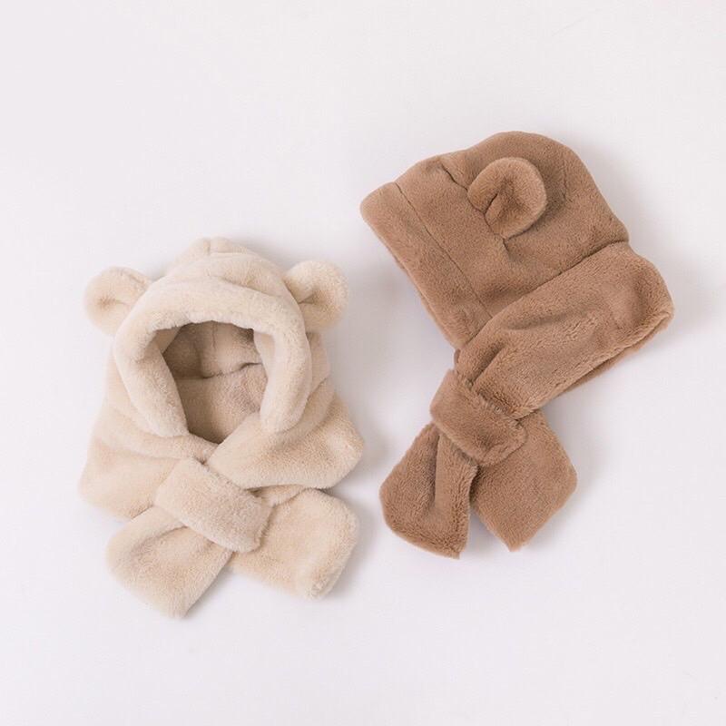 Mũ lông liền khăn giữ ấm cho bé 6m đến 3y hình gấu