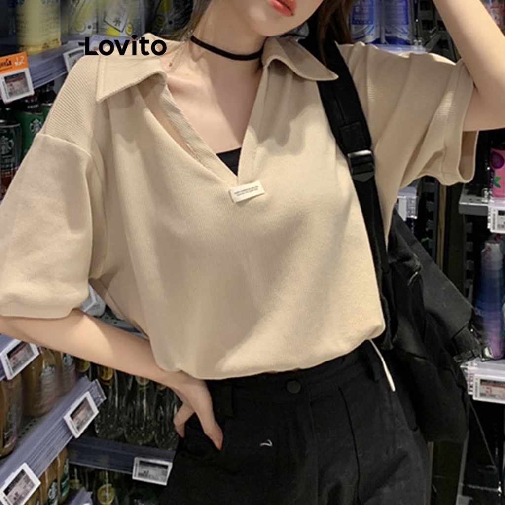Lovito Áo thun dây rút trơn thông thường cho nữ LNA27083 (Kaki)