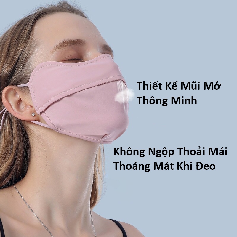 Khẩu Trang Chống UV, Thoáng Khí, Trùm Nửa Mặt Có Dây Rút Tai Bằng Thun Lạnh Cao Cấp