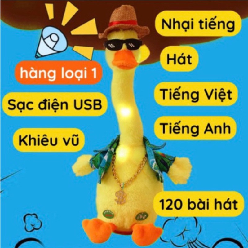 Đồ chơi chú vịt vàng nhảy múa nhại theo giọng nói vui nhộn, vịt linh linh hot trend tiktok