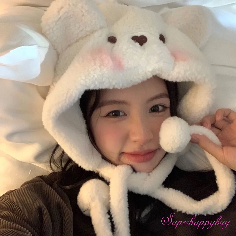 Mũ Trùm Đầu Giữ Ấm Chống Gió Hình Cún Dễ Thương Cho Nữ