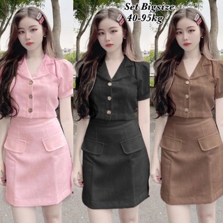 Thời Trang Én Nhỏ Có Bigsize - Set Áo Và Chân Váy Bigsize Vải Linen có Bo Chun Thiết Kế Dự Tiệc  40-95kg ennhocobigsize