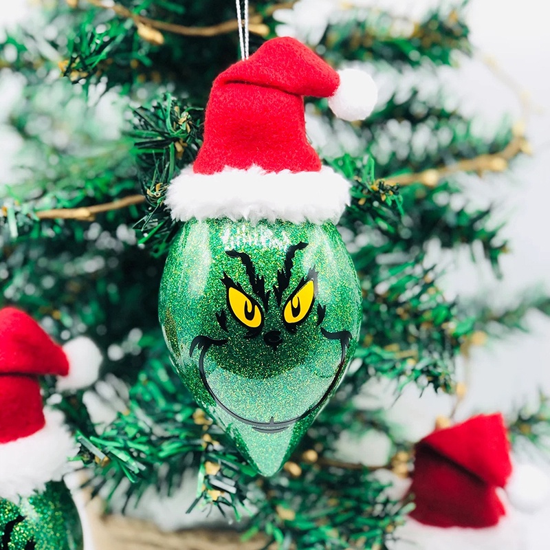 New 1pc Grinch with Santa Hat Christmas Ornament Glitter Christmas Tree Pendant