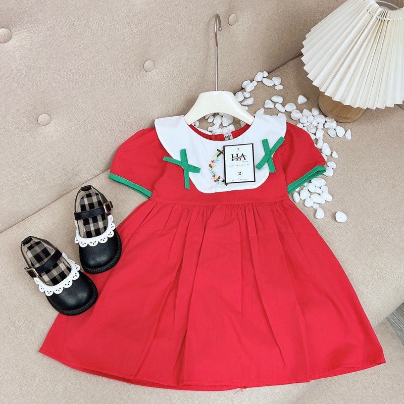 Váy thiết kế bé gái - đầm babydoll đỏ thêu họa tiết xinh xắn cho bé mặc, lễ hội, du lịch