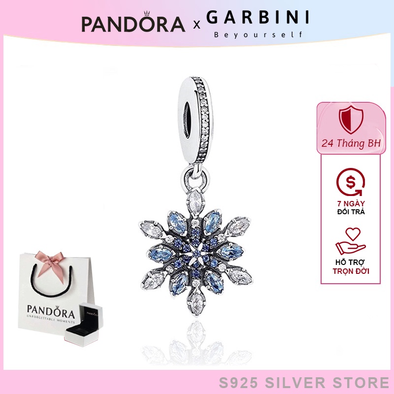 Charm bạc Pandora Crystalized Snowflake Dangle Charm Blue Moments hoa tuyết Charm 1104