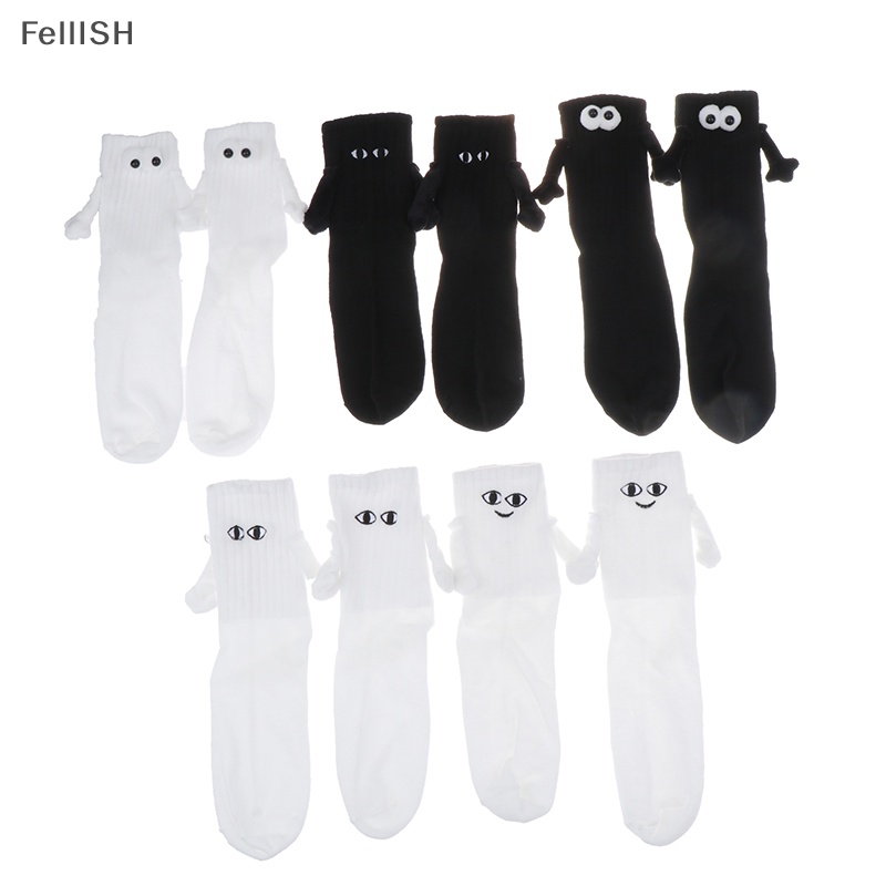 Vớ cotton Cặp Đôi Nam Châm Hút Tay Màu Trắng Đen unisex 439br